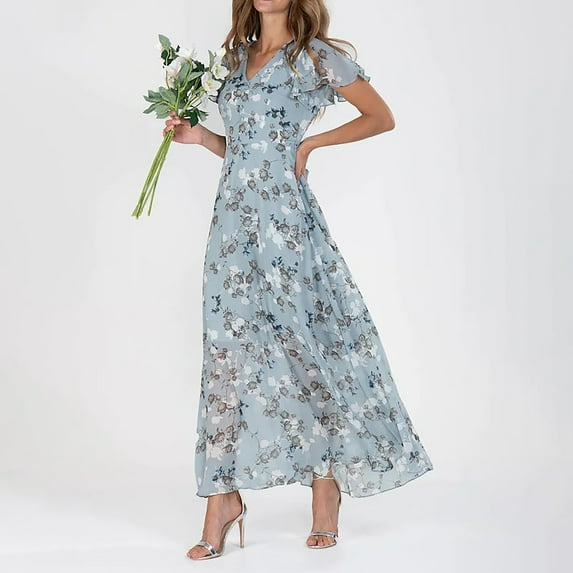 Awdenio Fashion Woman Clothes Stylish Slim Printed Slim Women Casual Short Sleeve V-Neck Knee-High Dress