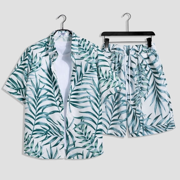 Awdenio Floral Hawaiian Shirt Set for Men Summer Button Up Shirt Short Sleeve Tropical Casual Aloha Shirt and Shorts Set