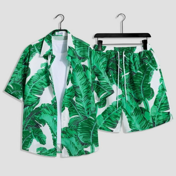Awdenio Floral Hawaiian Shirt Set for Men Summer Button Up Shirt Short Sleeve Tropical Casual Aloha Shirt and Shorts Set