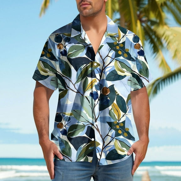 Awdenio Golf Shirts for Men Short Sleeve Floral Tropical Aloha Shirt Casual Summer Button Down Holiday Beach Shirt with Pocket