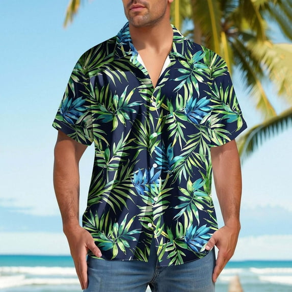 Awdenio Golf Shirts for Men Short Sleeve Floral Tropical Aloha Shirt Casual Summer Button Down Holiday Beach Shirt with Pocket