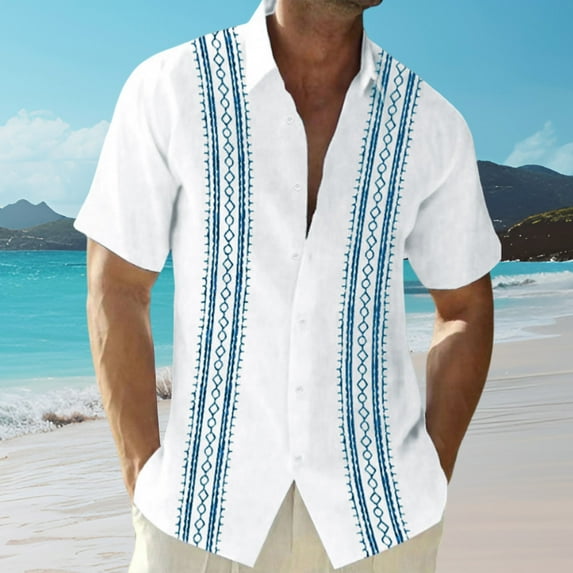 Awdenio Golf Shirts for Men Striped Casual Short Sleeve Button Down Summer Beach Shirt Tropical Hawaiian Shirts
