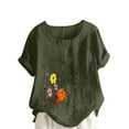 thumbnail image 1 of Awdenio Graphic Tees for Women Short Sleeve Round Neck Floral Printed Cotton Linen Tops Loose T-Shirt Blouse Tops, Size S-5XL, 1 of 5