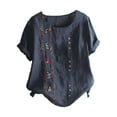 thumbnail image 1 of KIHOUT Graphic Tees for Women Short Sleeve Round Neck Floral Printed Cotton Linen Tops Loose T-Shirt Blouse Tops, Size S-5XL, 1 of 3