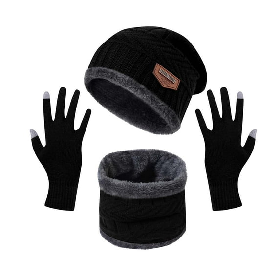 Awdenio Hats for Men 3pieces Winter Beanie Hat Fleece Lined Scarf Set Knit Warm Thick Skull Cap Neck Warmer for Men & Women