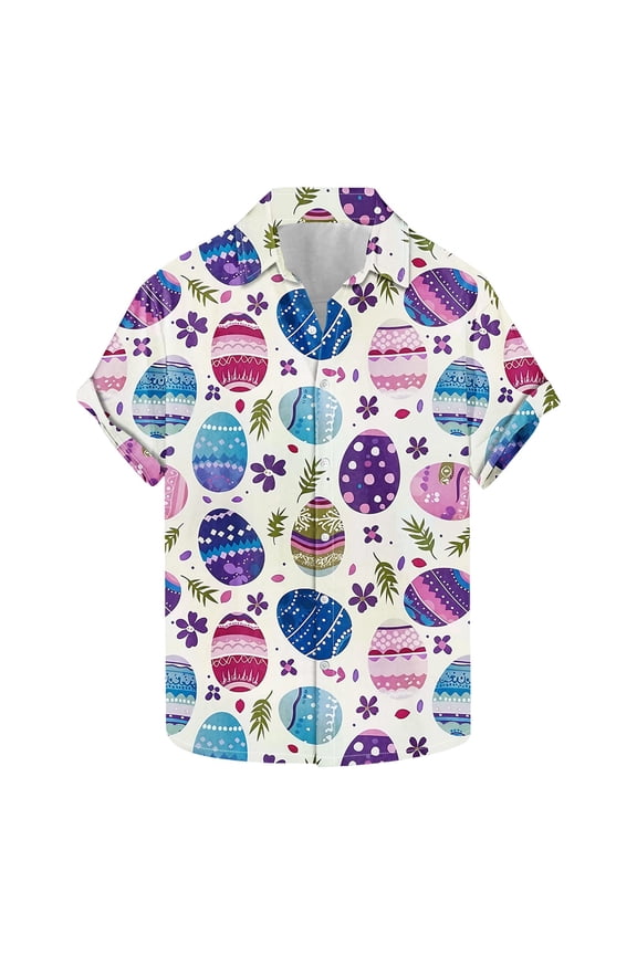 Hawaiian Shirt for Men New Arrival Valentine Easter Top V Neck Printed Shrits with Pockets