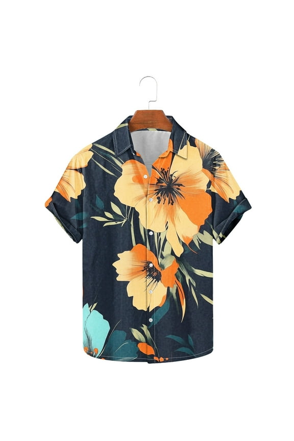 Hawaiian Shirt for Men Floral Hawaiian Shirt for Men Summer Button Up Shirt Short Sleeve Mens Beach Tropical Casual Aloha Shirt