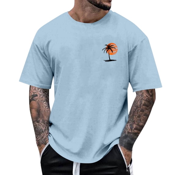 Awdenio Hawaiian Shirt for Men Short Sleeve Shirts Oversized Cotton Vintage Washed T-Shirt Palm Tree Graphic Tees Summer Casual Tops