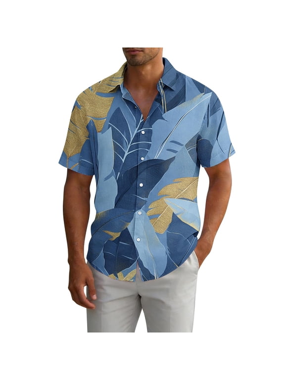 Hawaiian Shirt for Men Short Sleeves Button Down Beach Clothing Summer Flamingos Casual Aloha Floral Shirts