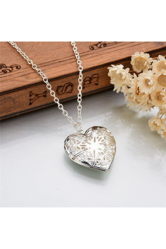 Heart Pendant Polished Heart Locket Pendant Necklace Slot Photo Frame Jewelry Gift for Women Gir1s