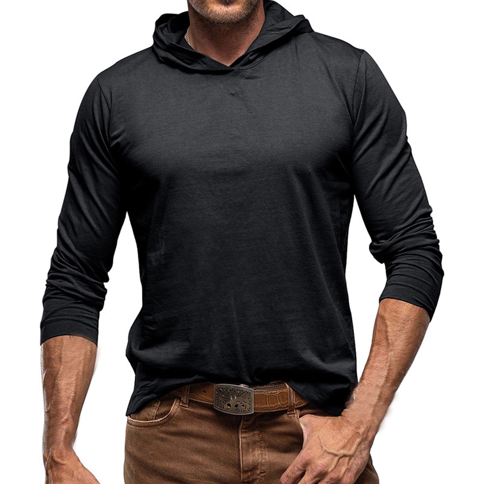 Awdenio Hoodies for Men Long Sleeve Shirts Solid Color Pullover T-shirt ...