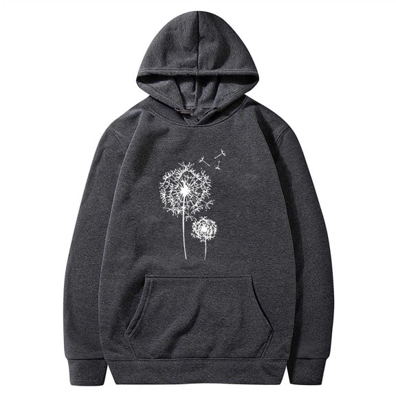 Awdenio Hoodies for Women Long Sleeve Round Neck Hooded Ladies Dandelion Graphic Printed Drawstring Loose Sweatshirts with Pocket, Size S-XL