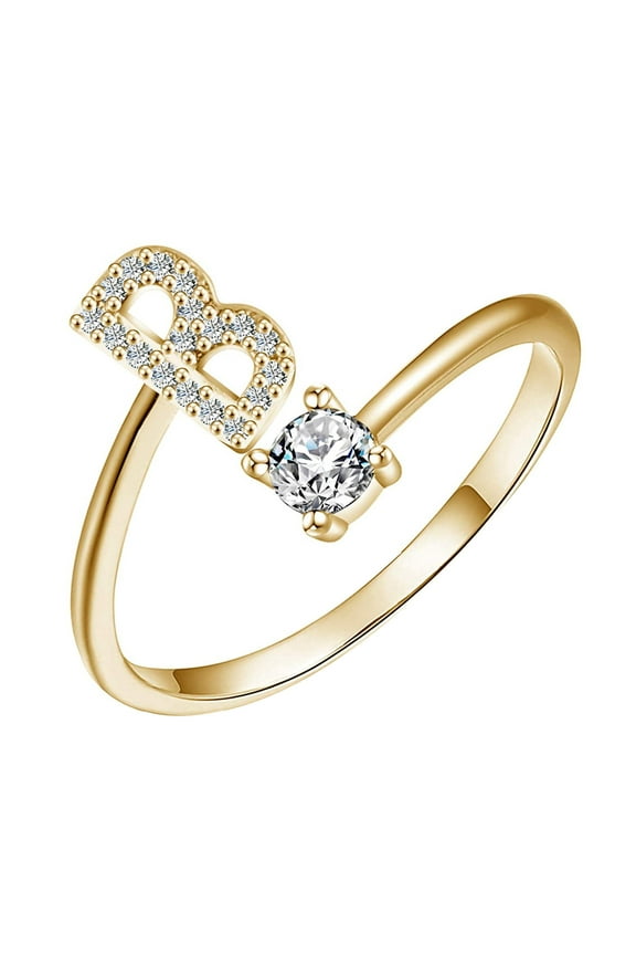 Initial Letter Alphabet Knuckle Rings A-Z Zircon and Gold Crystal Adjustable Finger Ring for Women Gir1 Jewelry Copper Stacking Ring for Women Gir1s On