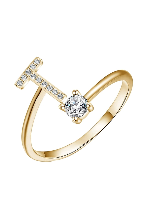 Initial Letter Alphabet Knuckle Rings A-Z Zircon and Gold Crystal Adjustable Finger Ring for Women Gir1 Jewelry Copper Stacking Ring for Women Gir1s On