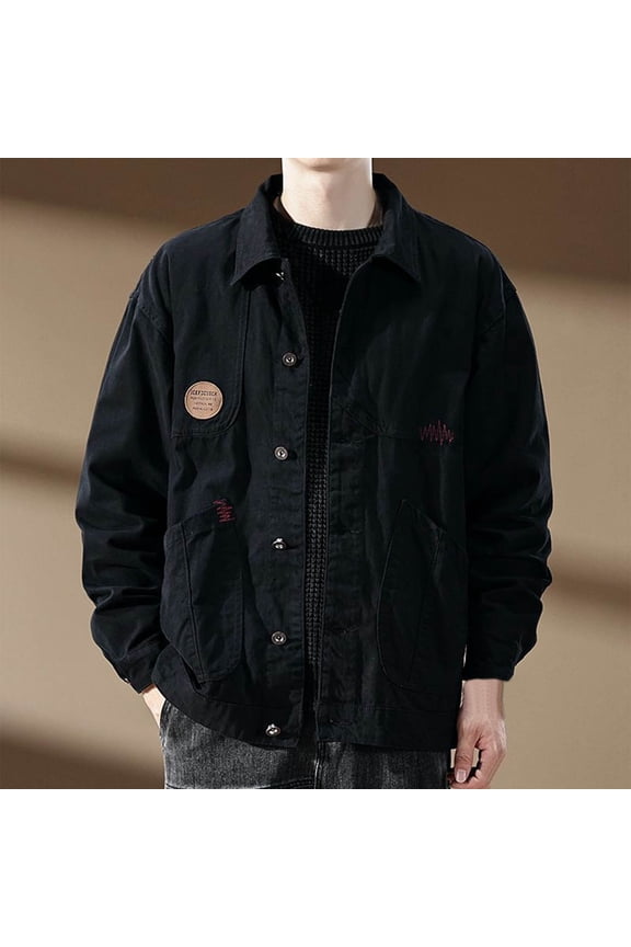 Jacket Men Vintage-Inspired Jean Jacket with Multiple Pockets - Cotton, Machine Washable