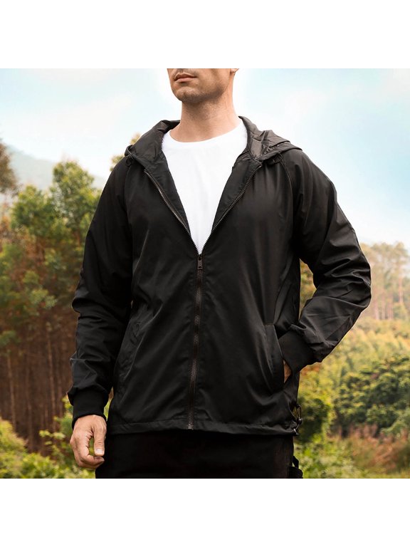 Jacket for Men Waterproof Climb Sport Run Pocket Zipper Lightweight Active Outdoor Hooded