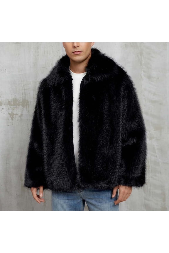 Jackets for Men Elegant Thicken Fluffy Faux-Fur Coats Winter Snow Jacket Anorak