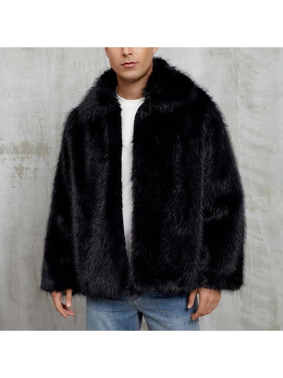 Jackets for Men Elegant Thicken Fluffy Faux-Fur Coats Winter Snow Jacket Anorak