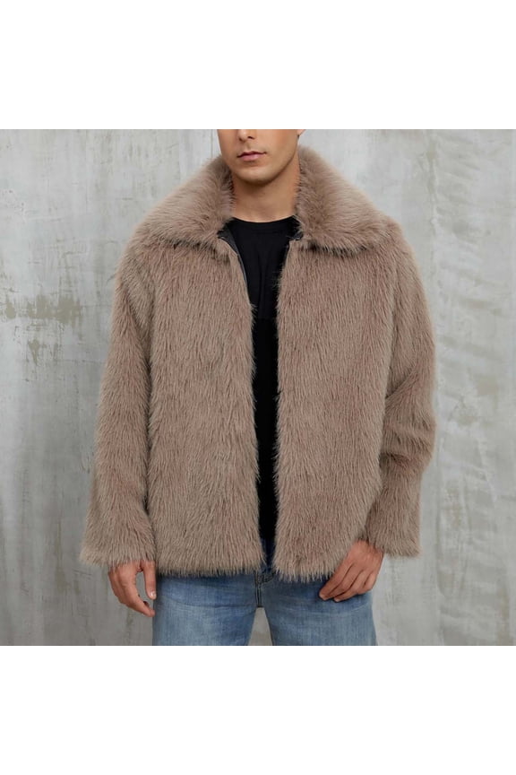 Jackets for Men Elegant Thicken Fluffy Faux-Fur Coats Winter Snow Jacket Anorak