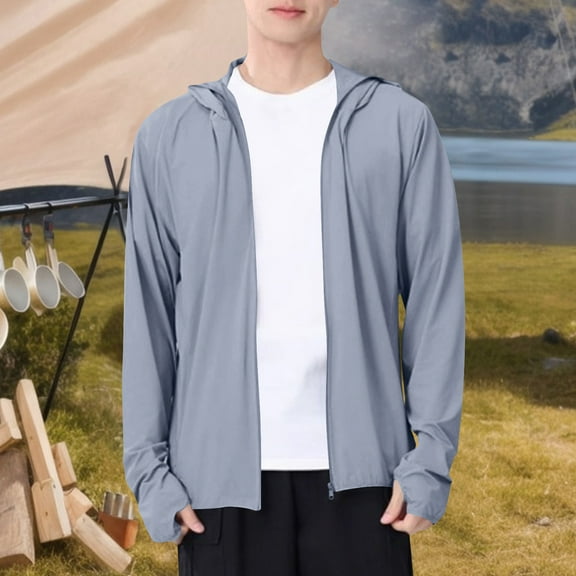 Awdenio Jackets for Men Long Sleeve Swim Fishing Shirt with Hood Lightweight Rash Guard UV SPF