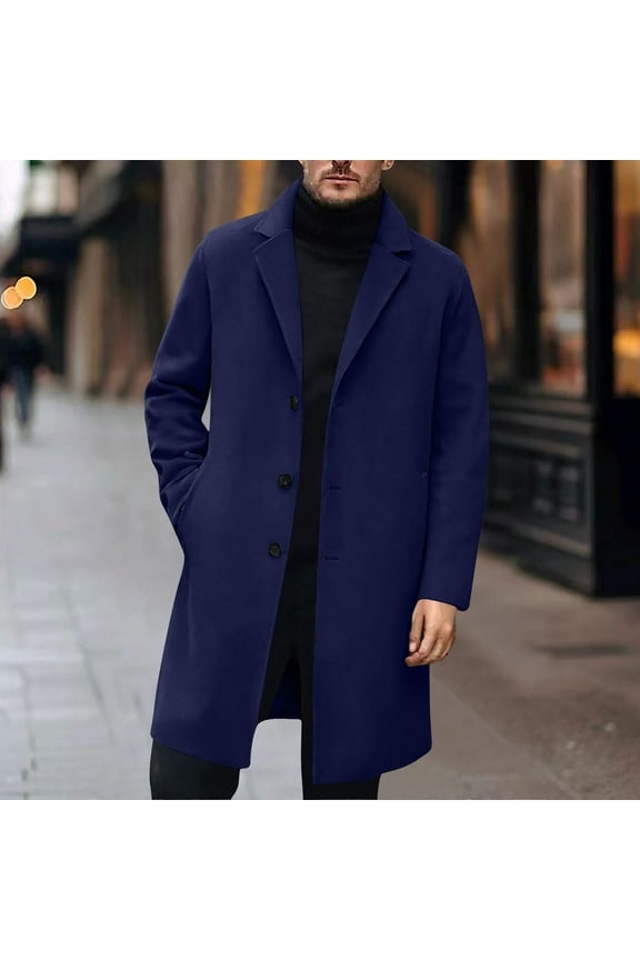 Jackets for Men Long Trench Coat Single Breasted Lapel Overcoat Casual Fall Winter Warm Peacoat