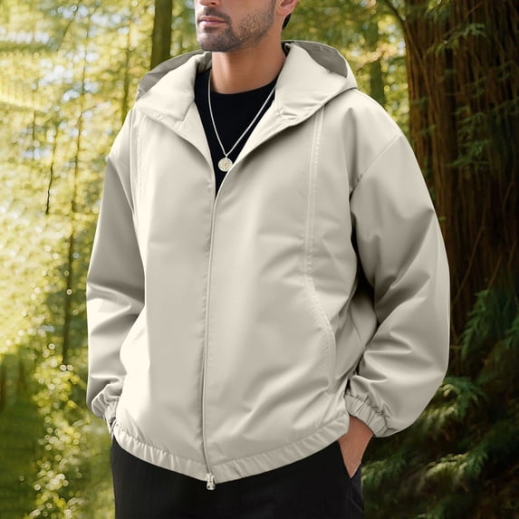 Awdenio Jackets for Men Rain Jackets Lightweight Waterproof Hooded Raincoat Lined Windbreakers