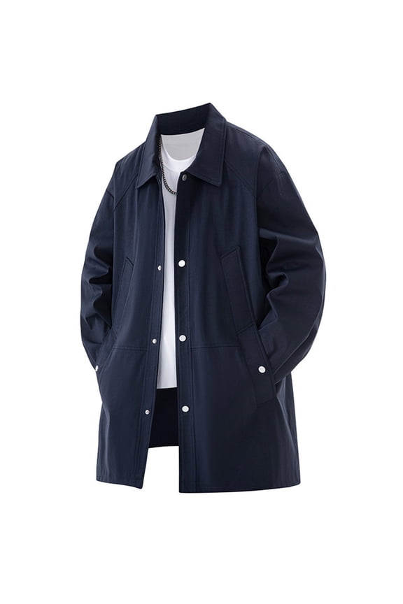 Jackets for Men Windbreaker Lapel Trench Coat Spring Fall Windproof Overcoat Casual Slim fit Single Breasted Long Jacket