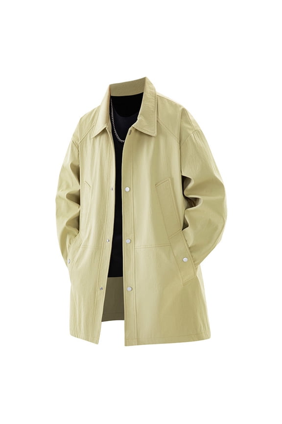 Jackets for Men Windbreaker Lapel Trench Coat Spring Fall Windproof Overcoat Casual Slim fit Single Breasted Long Jacket