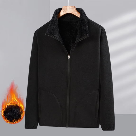 Awdenio Jackets for Men Winter Outdoor Coat Full-Zip Heavy Fleece Jacket Warm Soft Fuzzy Winter Coat Sweatshirt with Pockets