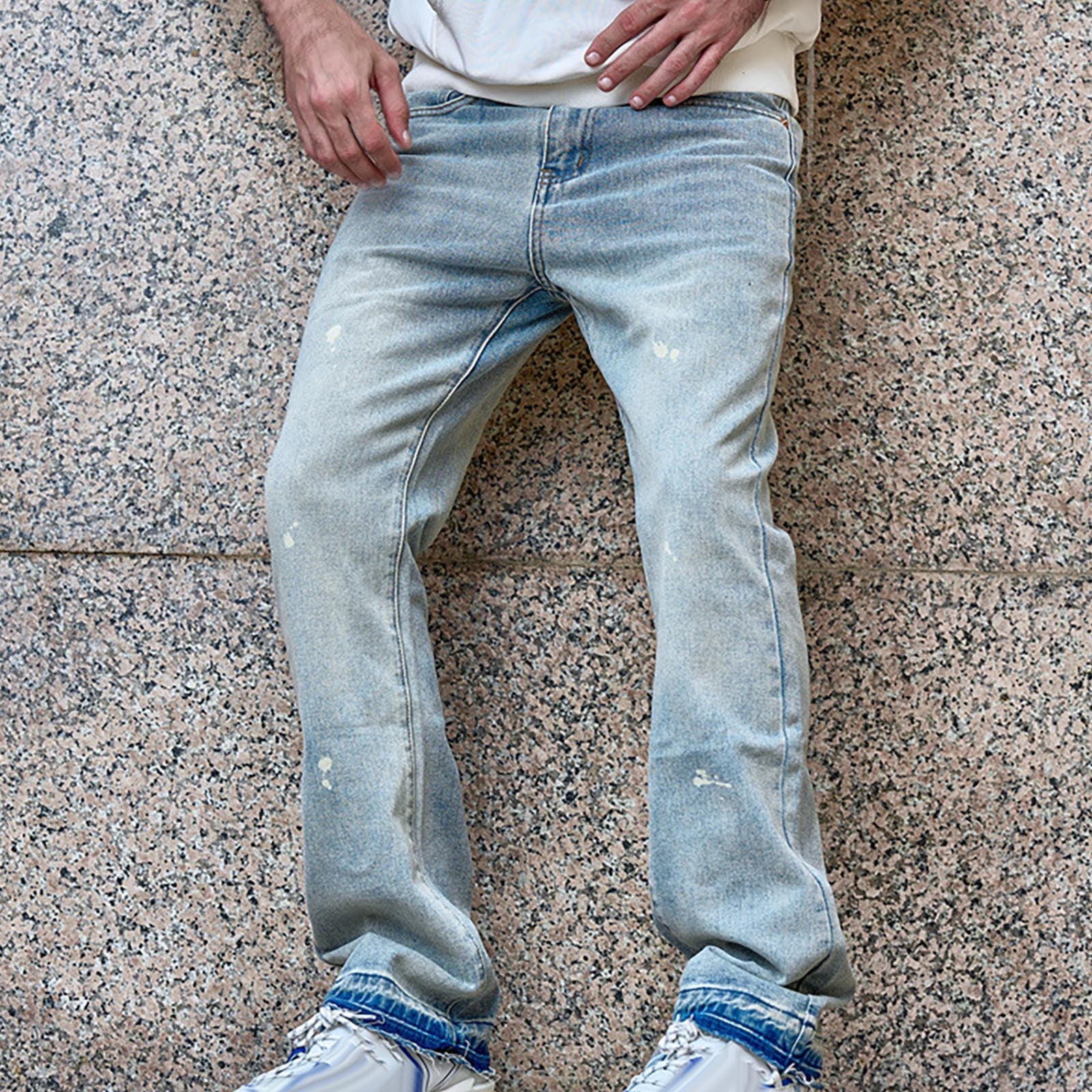 Zewool Jeans da uomo leggeri e aderenti, elasticizzati, strappati