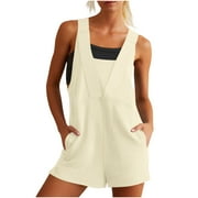 AWDENIO Jumpsuits for Women Short Overalls Casual Sleeveless Rompers Loose Adjustable Jumpsuit for Women