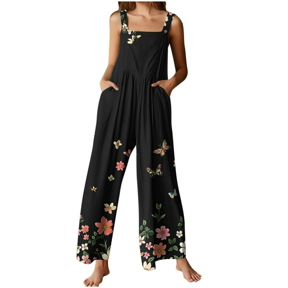 Awdenio Jumpsuits for Women Sleeveless Jumpsuits Dressy Strapless Floral Rompers & Overalls Elegant with Pockets Wide Leg Jumpsuit