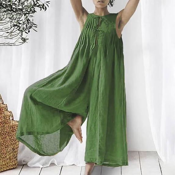 Awdenio Jumpsuits for Women Summer Sleeveless Loose Jumpsuit Shoulder Strap Adjustable Long Pants Rompers with Pockets