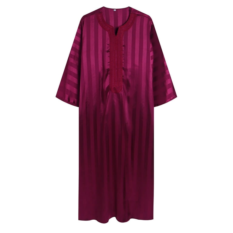 Awdenio Kaftan for Man Long Sleeve Caftan Thobe Side Split Muslim Robe Button Down Long Gown Tunic Shirts