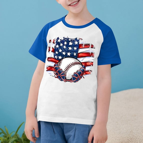 Awdenio Kids Boys 4th Of July Flag Print Ringer T-Shirt,White,Blue and ...