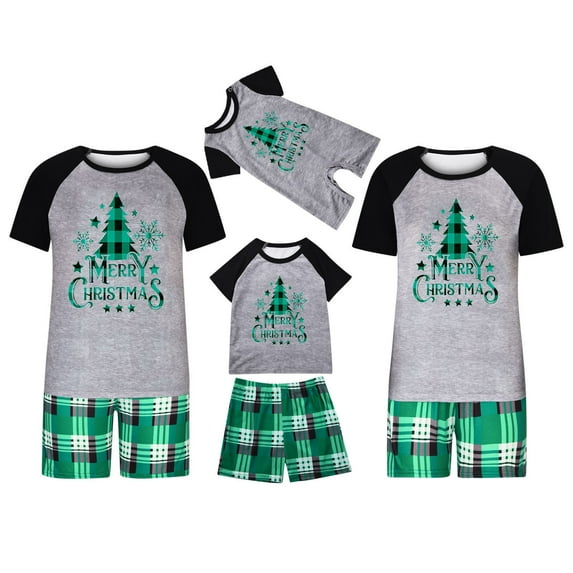 Awdenio Kids Christmas Pajamas for Family Xmas Matching Sets Short Sleeve Shirts and Plaid shorts Santa Christmas Tree Sleepwear Two-piece Sets