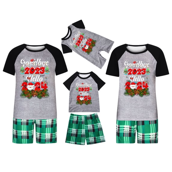 Awdenio Kids Christmas Pajamas for Family Xmas Matching Sets Short Sleeve Shirts and Plaid shorts Santa Christmas Tree Sleepwear Two-piece Sets