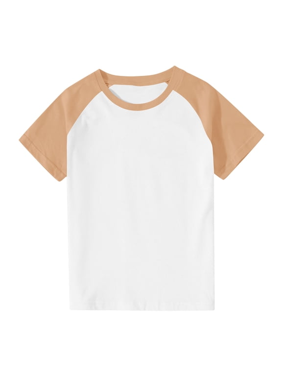 Kids Multi-Color Ringer Short Sleeve T-Shirt, White Crew Neck Casual Tee , Soft Breathable Everyday Top, Great For Summer, 4th Of July
