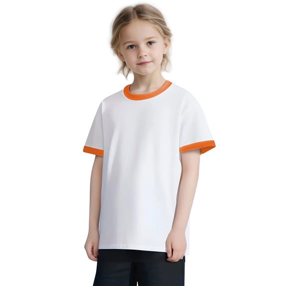 Awdenio Kids Multi-Color Ringer Short Sleeve T-Shirt, White Crew Neck Casual Tee , Soft Breathable Everyday Top, Great For Summer, 4th Of July