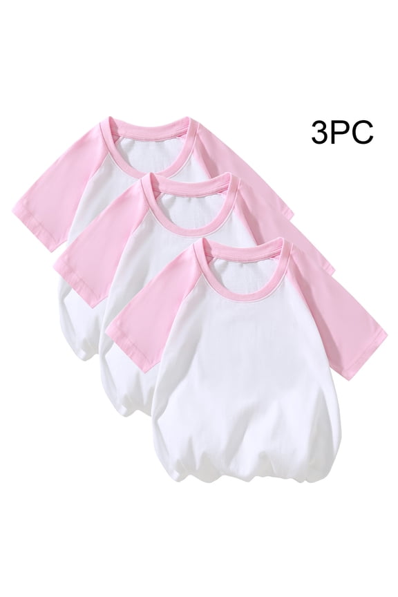 Kids Ringer 3PCS T-Shirt, Short Sleeve Crew Neck White Casual Tee ,Soft Breathable Basic Top, For Playtime, School and Summer Outings