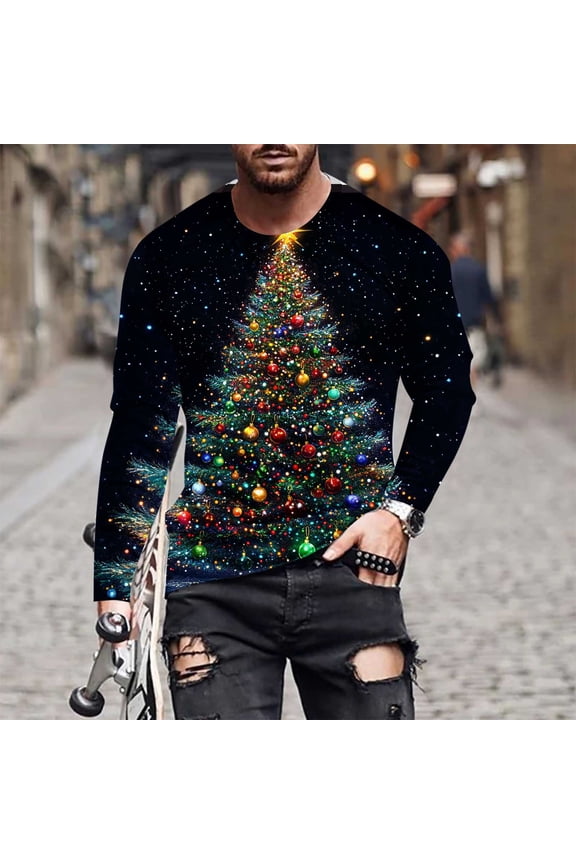 Long Sleeve Shirts for Men Christmas Long Sleeve Casual Ugly Santa Claus Button Down Xmas Shirts for Men Party Holiday