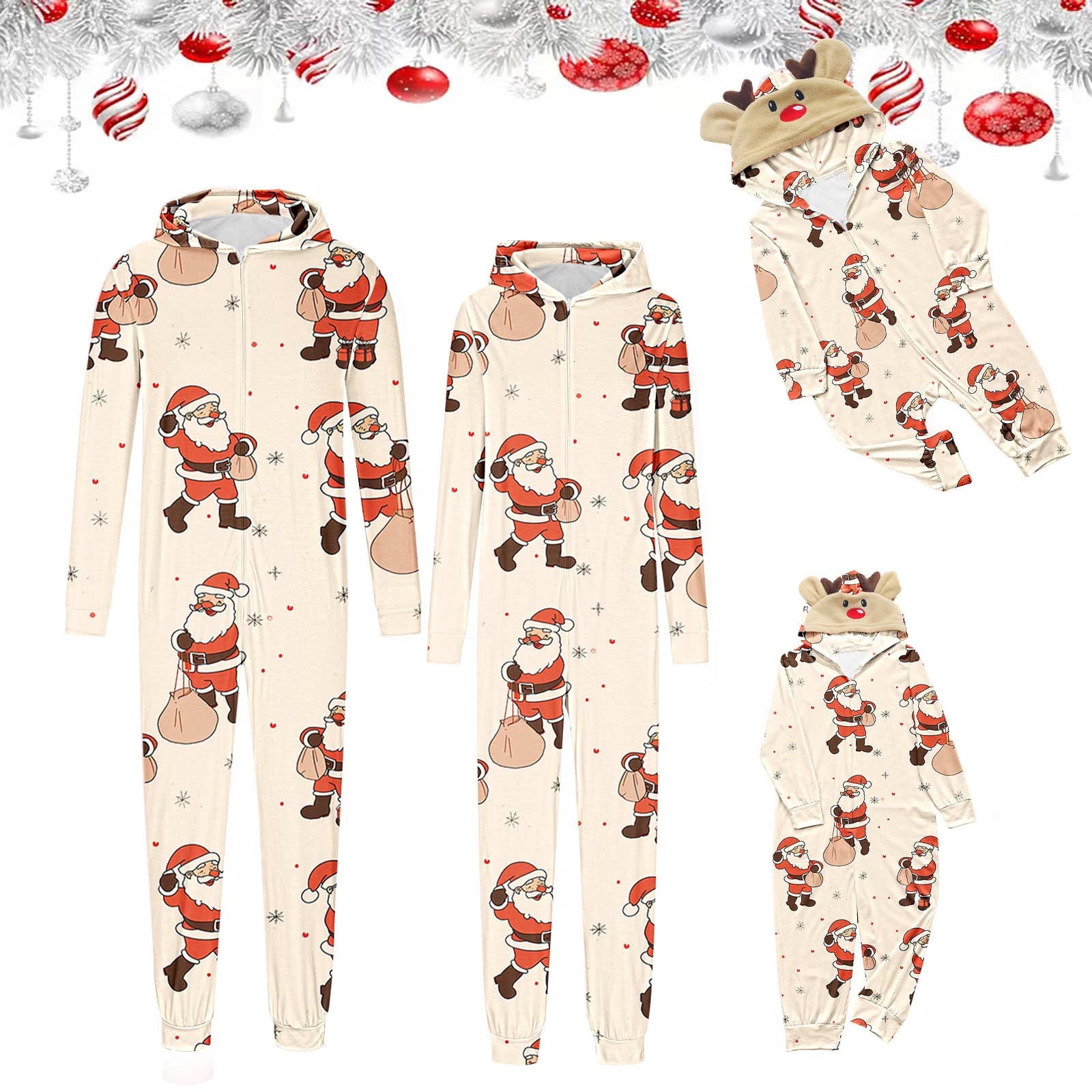 Awdenio Matching Family Chrismas Pajama Set Zipper Front Hooded One