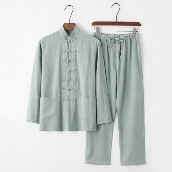 Awdenio Men 2 Piece Short Set Chinese Traditional Zen Meditation Suit Martial Arts Kung Fu Clothes Morning Exercises Outfit