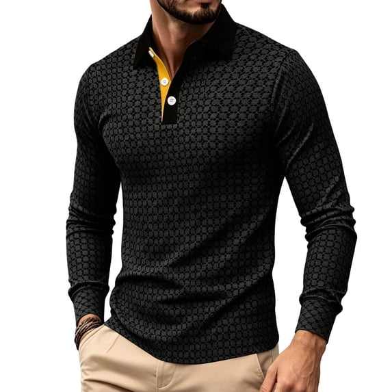 Awdenio Men Casual Long Sleeve 2026 Button Stylish Summer Color Block Golf Slim Fit Shirts with Collar