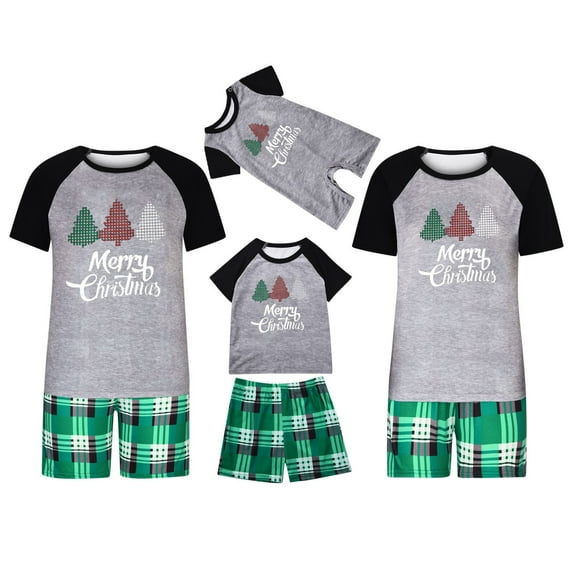 Awdenio Men Christmas Pajamas For Family Xmas Matching Sets Short Sleeve Shirts And Plaid Shorts Santa Christmas Tree Sleepwear Two-piece Sets