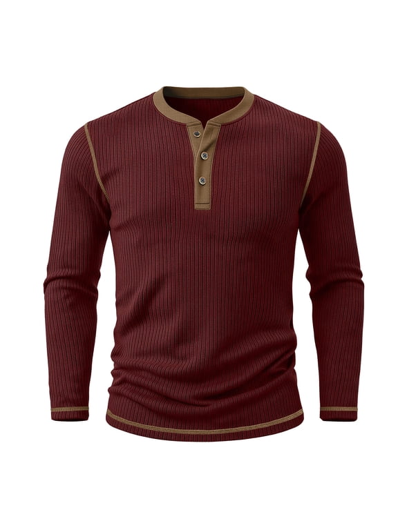 Men Clothing Henley Shirt Long Sleeve V Neck Solid Color Casual Streetwear Sports Fashion Top
