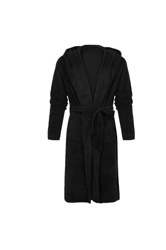 Awdenio Men Fleece Robe Solid Casual Waist Tie Cardigan Pocket Long Sleeve Hooded Bathrobe, Size S-5XL