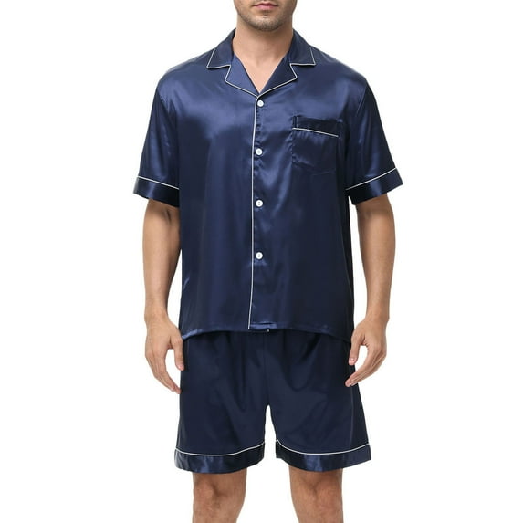 Awdenio Men Satin Silk Pajamas Sets Short Sleeve Sleepwear Button-Down PJs Sets Two-Pieces Loungewear with Pockets