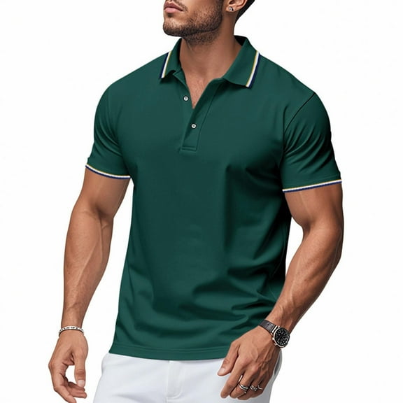 Awdenio Men Shirts Short Sleeve Button Down Shirts Classic Stripe Golf Collared Work Shirts