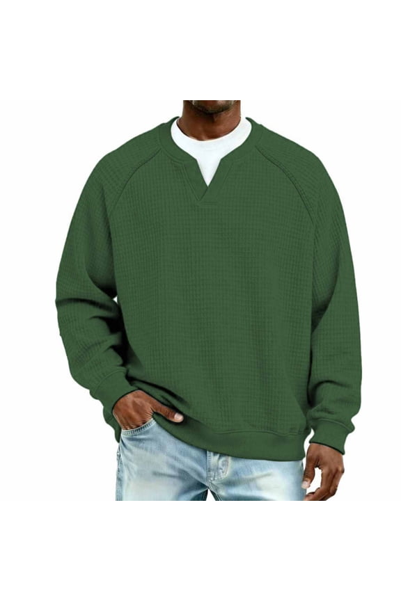 Men Shirts V Neck Sweater Casual Waffle Knitted Pullover Slim Fit Fall Winter Basic Warm Sweaters